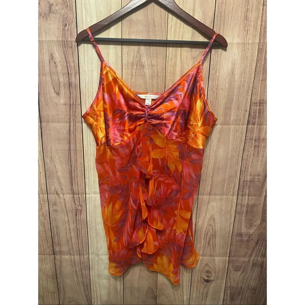 Cacique 16/18 sexy lingerie nighty top orange red ruffle floral plus size